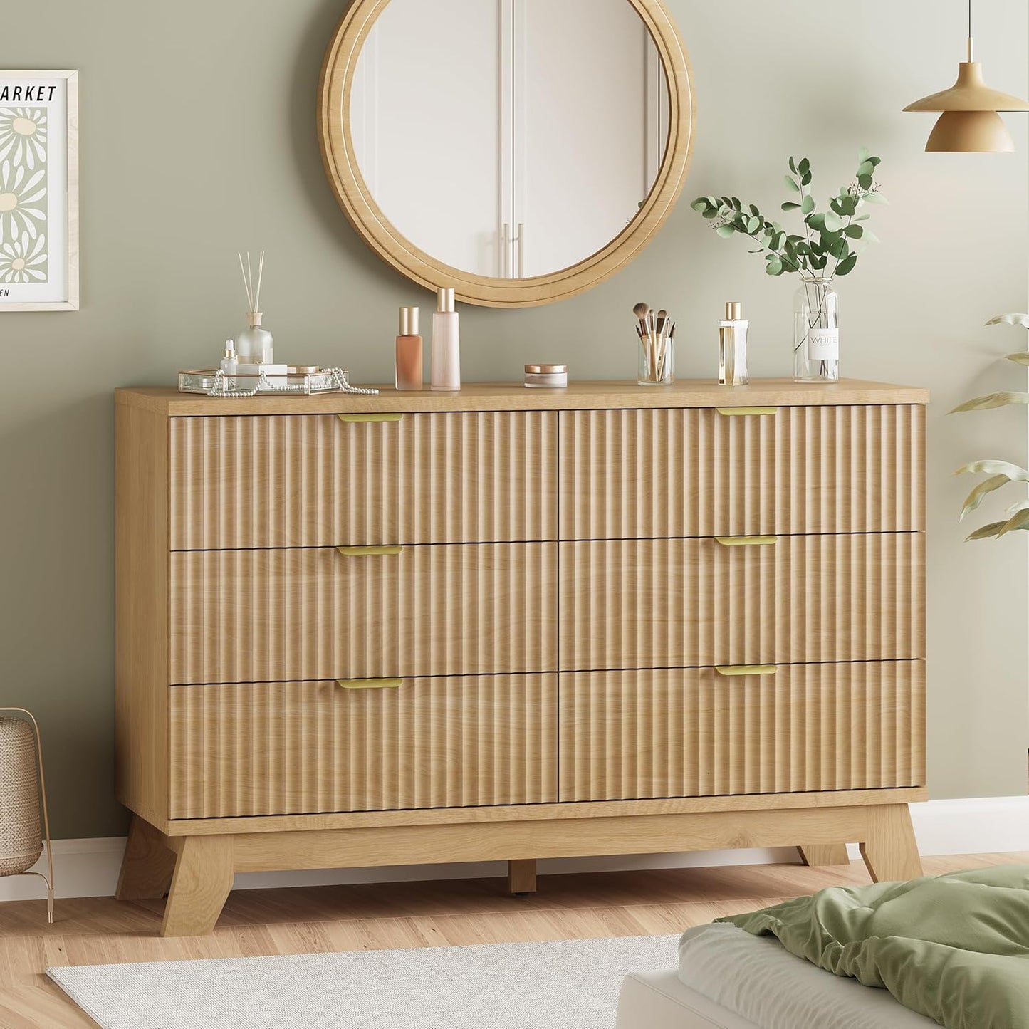 Fluted Dresser for Bedroom with 6 Drawers, 48" Wide Modern Chest of Drawers with Metal Handle