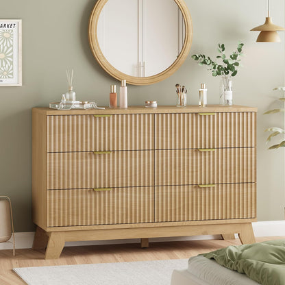 Fluted Dresser for Bedroom with 6 Drawers, 48" Wide Modern Chest of Drawers with Metal Handle