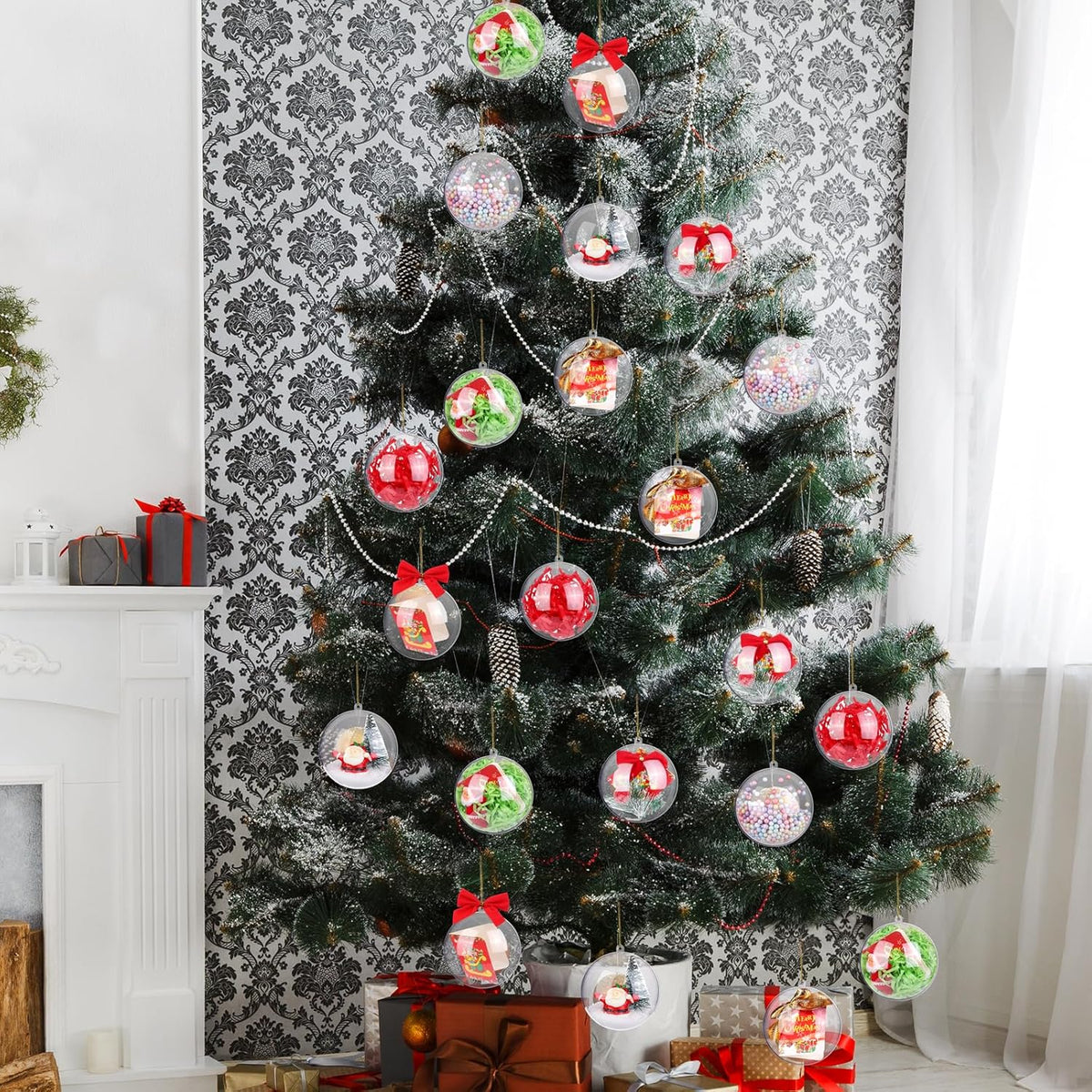 ANVAVO 50 Pieces 80mm Clear Plastic Fillable Ball Ornaments - DIY Craft Transparent Baubles for
