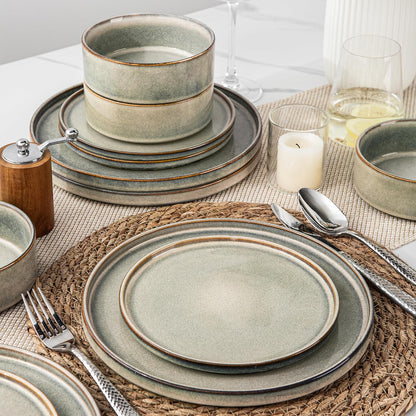 AmorArc Ceramic Dinnerware Sets, Handmade Reactive Glaze Stoneware Plates and Bowls Sets,Highly