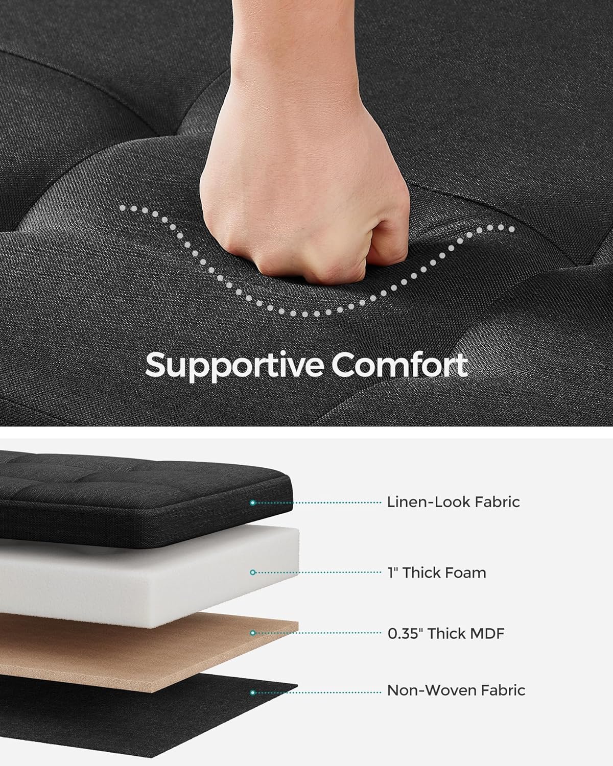 SONGMICS Storage Ottoman Bench, Foldable Foot Rest with Legs, 15 x 43 x 15.7 Inches, End of Bed