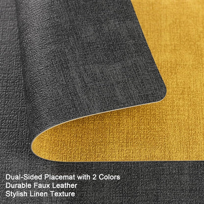 Myir JUN Dual Sided Placemats, Faux Leather Set of 4 for Dining Table Indoor Outdoor, Square