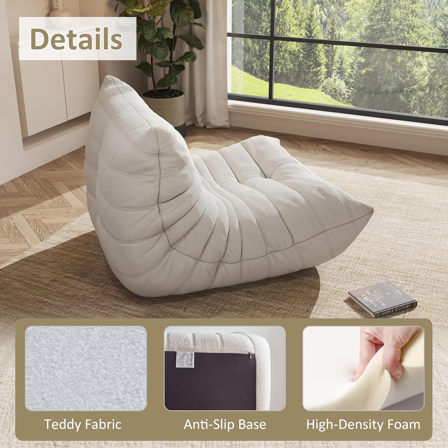 Bean Bag Chair, Oversized Bean Bag Chair for living Room, Fireside Chair for adults with Memory