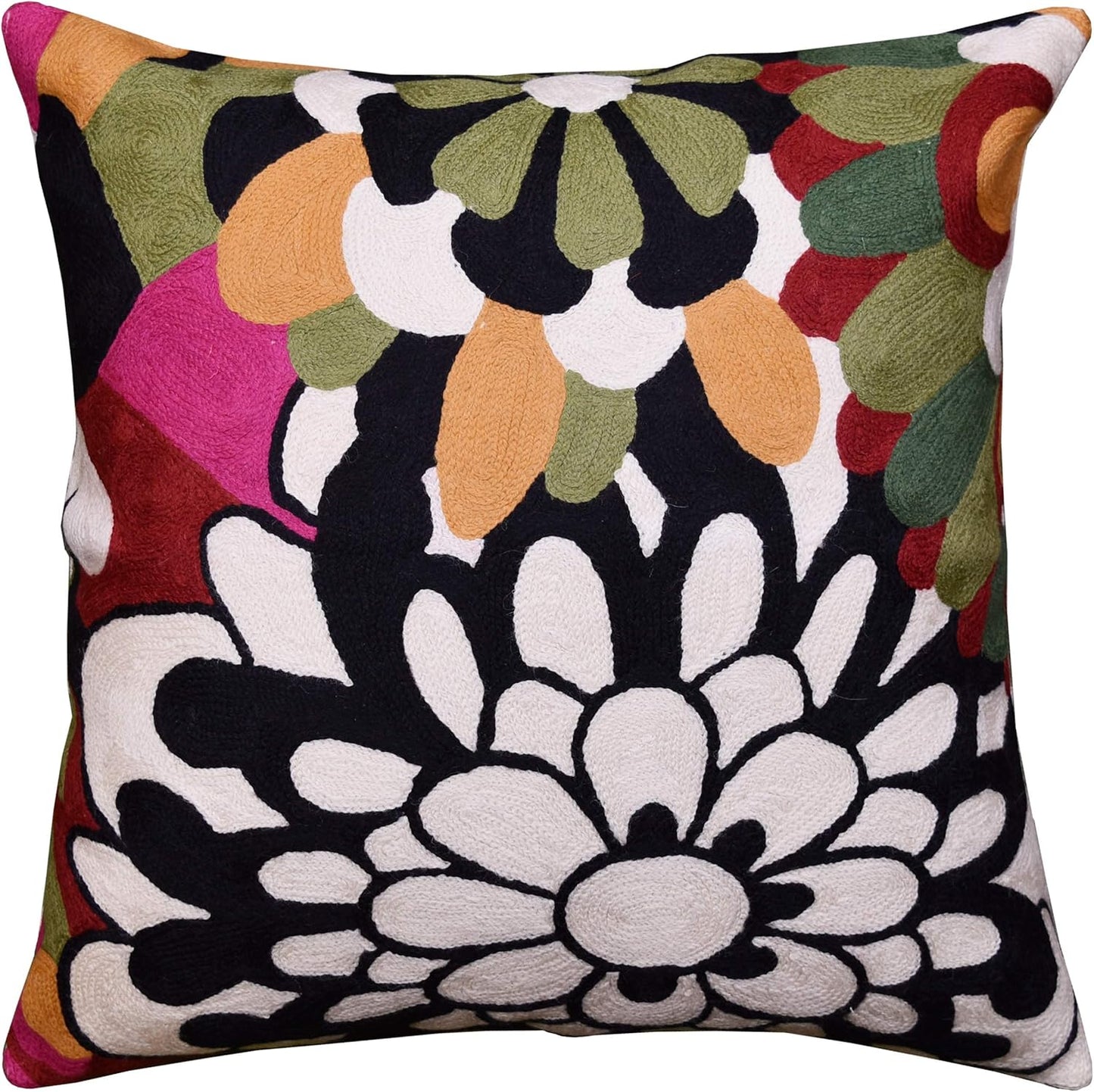 Black Daisy Floral Pillow Cover Flower Pillowcase Outdoor Suzani Accent Cushion Traditional Chair