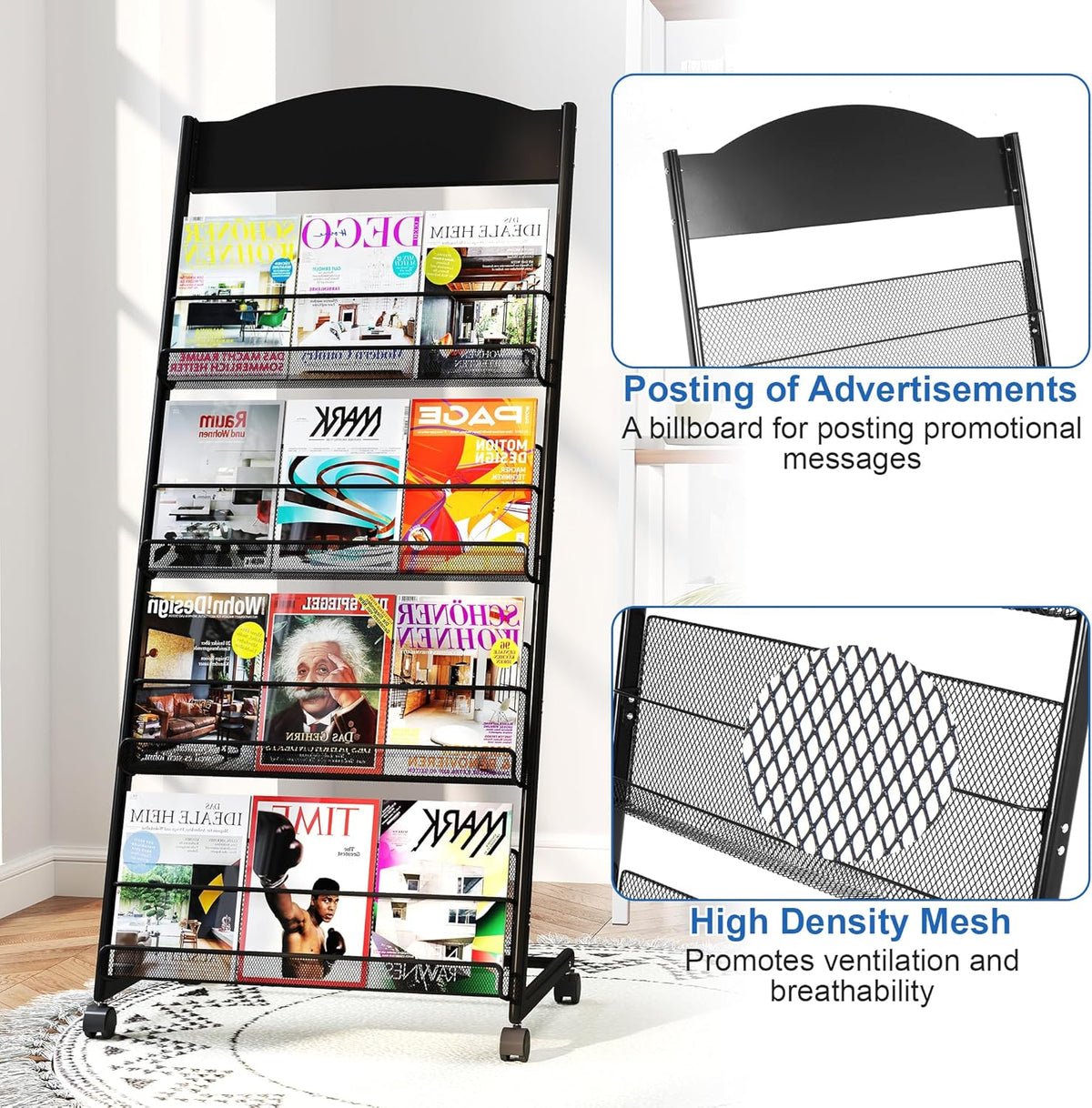 Brochure Display Stand 4 Layer Floor-Standing Magazine Rack Literature Newspaper Catalog Display