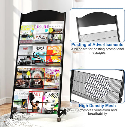 Brochure Display Stand 4 Layer Floor-Standing Magazine Rack Literature Newspaper Catalog Display