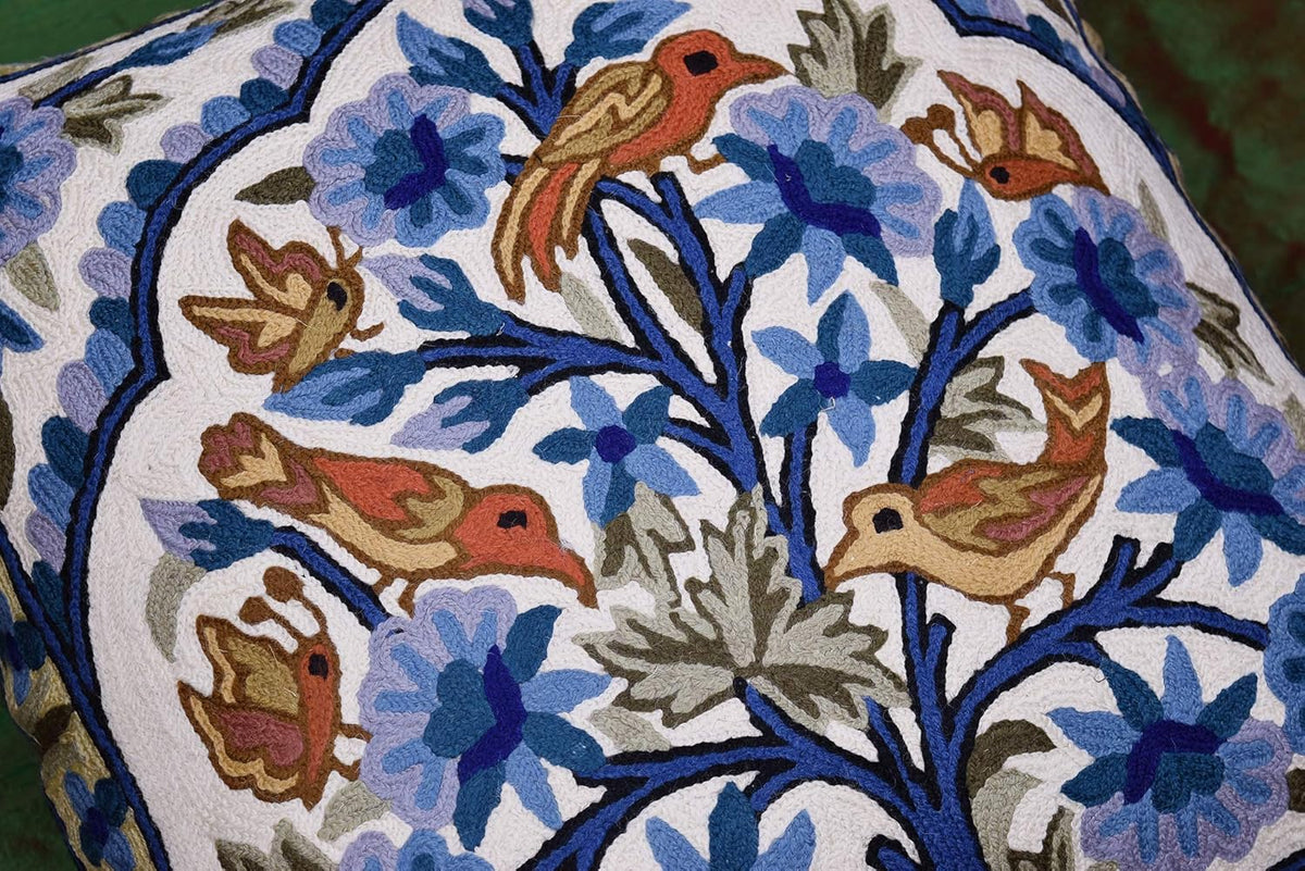 Blue Tree of Life Pillow Cover Blues Birds Floral Decorative Pillowcase Flower Outdoor Suzani