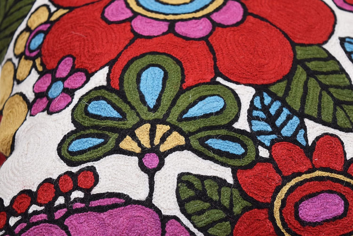 Floral Pillow Cover Handembroidered Wool 18x18 (Retro Floral Pillow Cover)