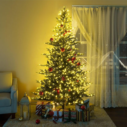 Naomi Home 6.5ft Nordic Christmas Tree with Lights, Realistic Charming Prelit with 921 Branch Tips