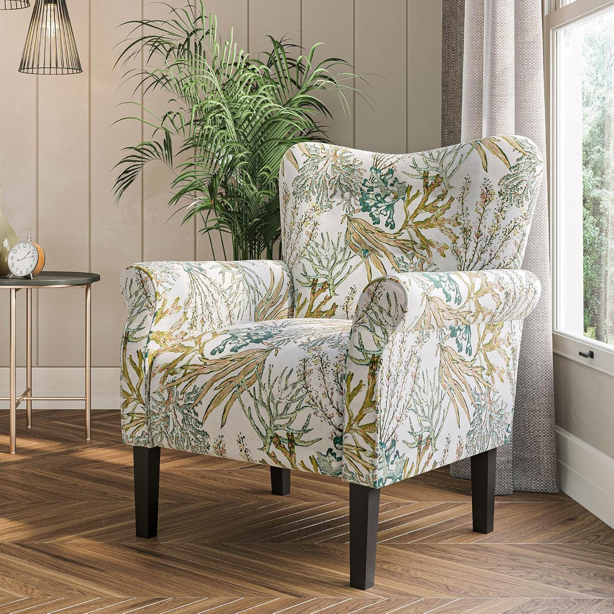 BELLEZE Modern Accent Chair for Living Room, High Back Linen Armchair with Wooden Legs, Upholstered