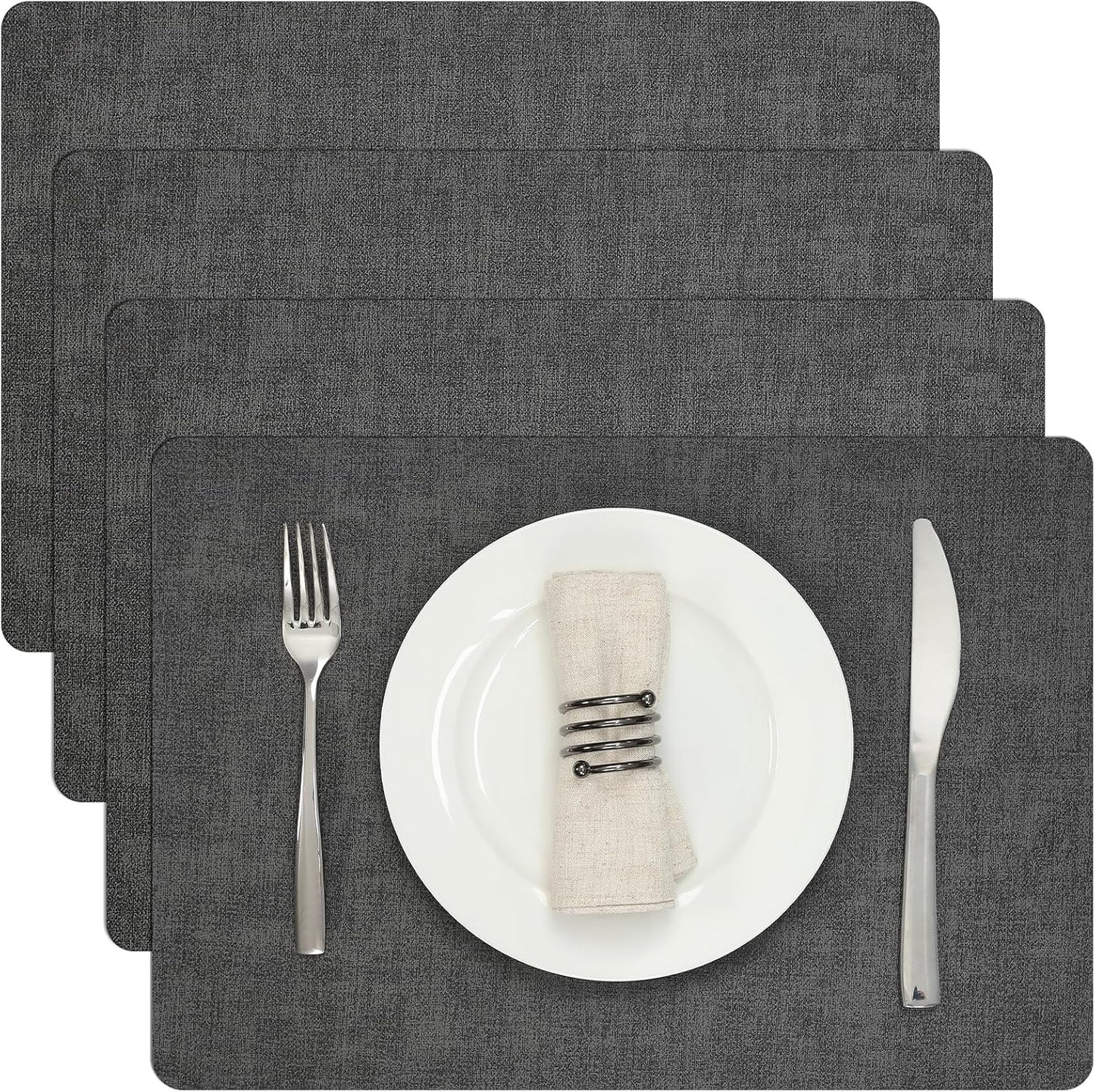 Myir JUN Placemats Dual Sided, Faux Leather Place Mats Set of 4 Indoor Placemats for Dining Table