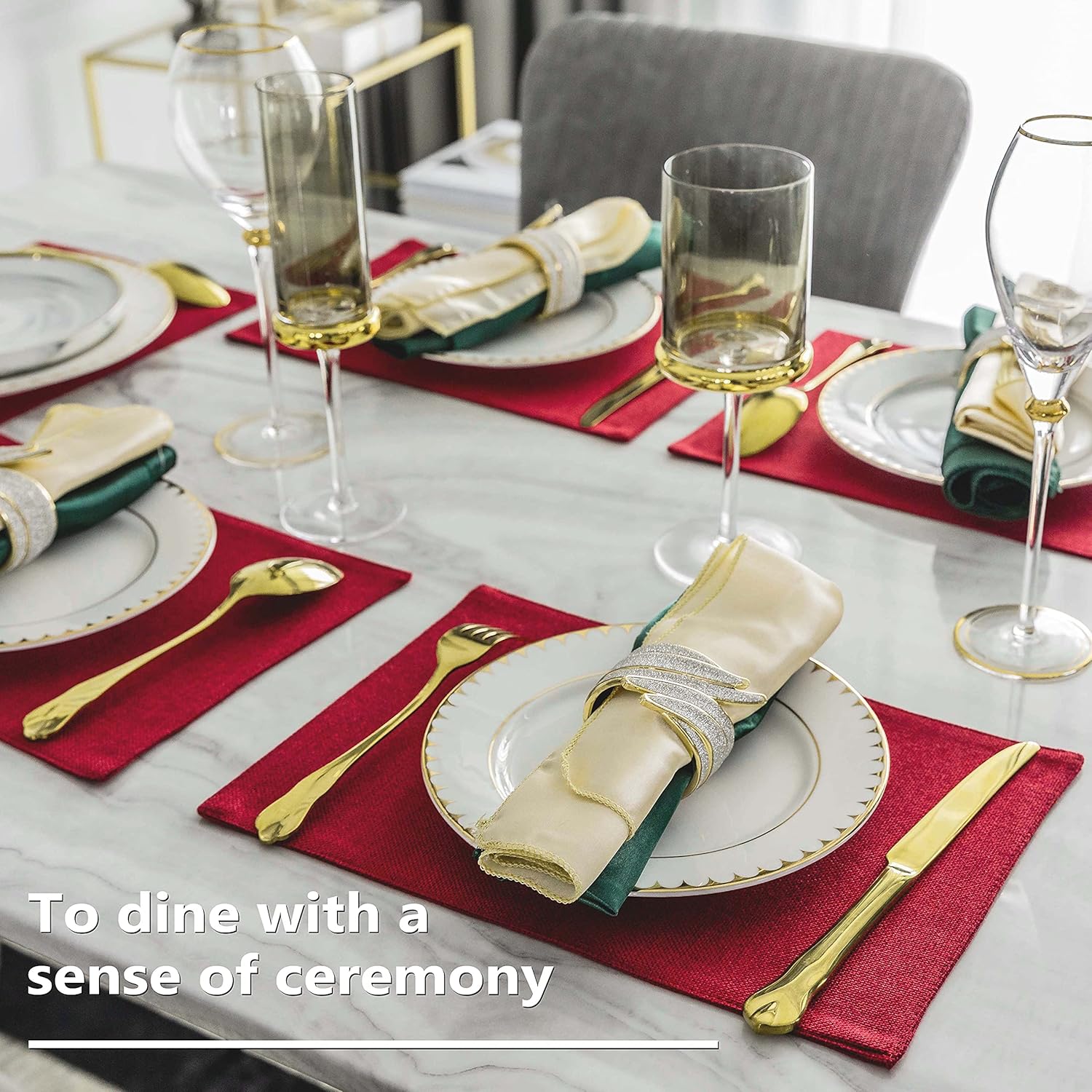 Home Brilliant Placemats Set of 6 Red Place Mats Decoration Heat Resistant Dining Table Place Mats
