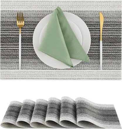 Leetaltree Black with White Woven Placemats Set of 6 - Heat Resistant Non-Slip Place mats for