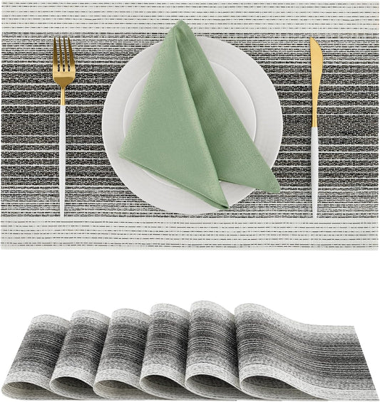 Leetaltree Black with White Woven Placemats Set of 6 - Heat Resistant Non-Slip Place mats for