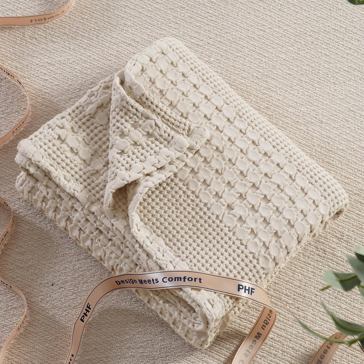 PHF 100% Cotton Waffle Weave Throw Blanket, Soft Lightweight Breathable Cozy Summer Throws for