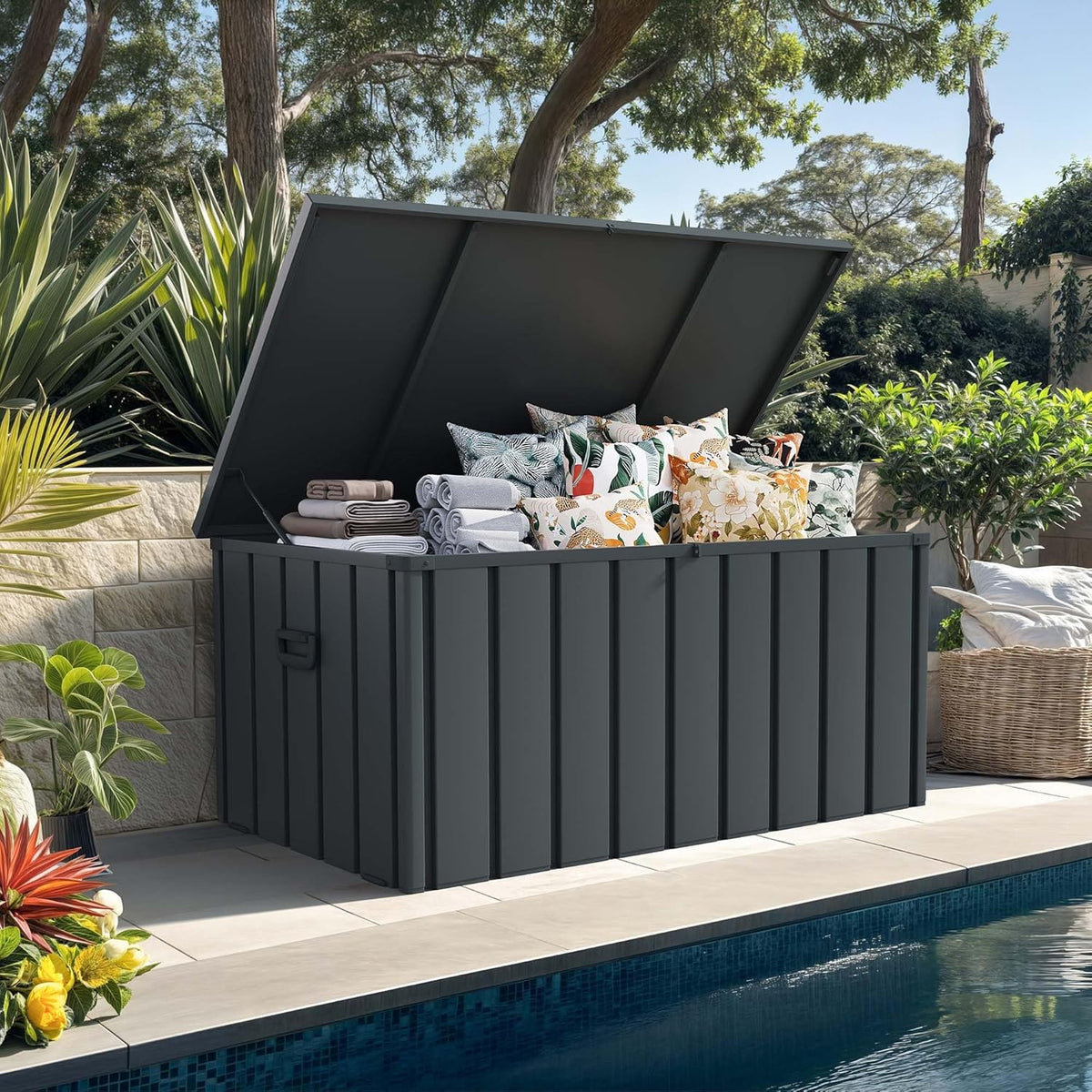 PURPLE LEAF Outdoor Deck Box 150 Gallon Waterproof Lockable Storage Box Container with Lid Deck