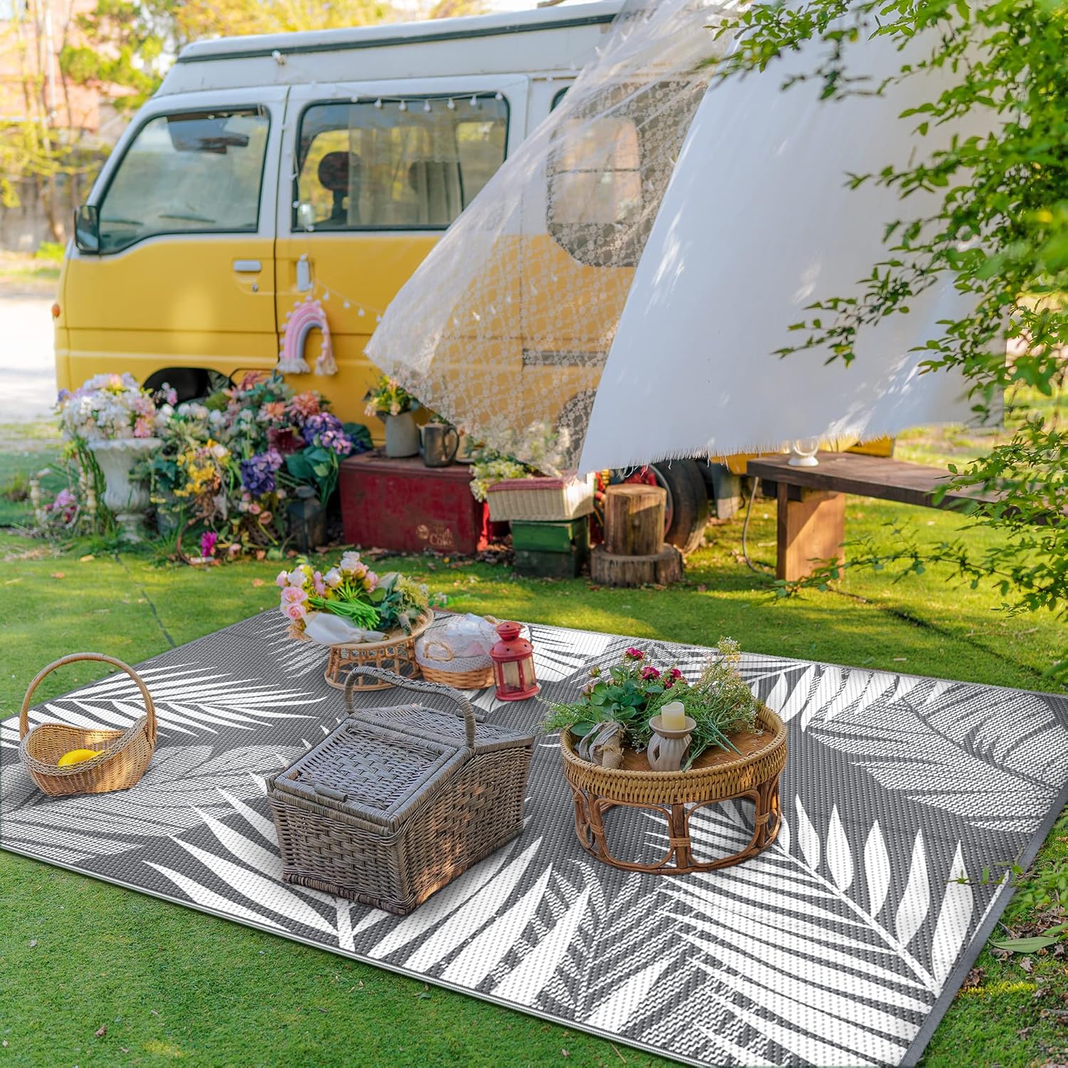 GENIMO Outdoor Rug 5' x 8' Waterproof for Patios Clearance, Reversible Plastic Straw Camping