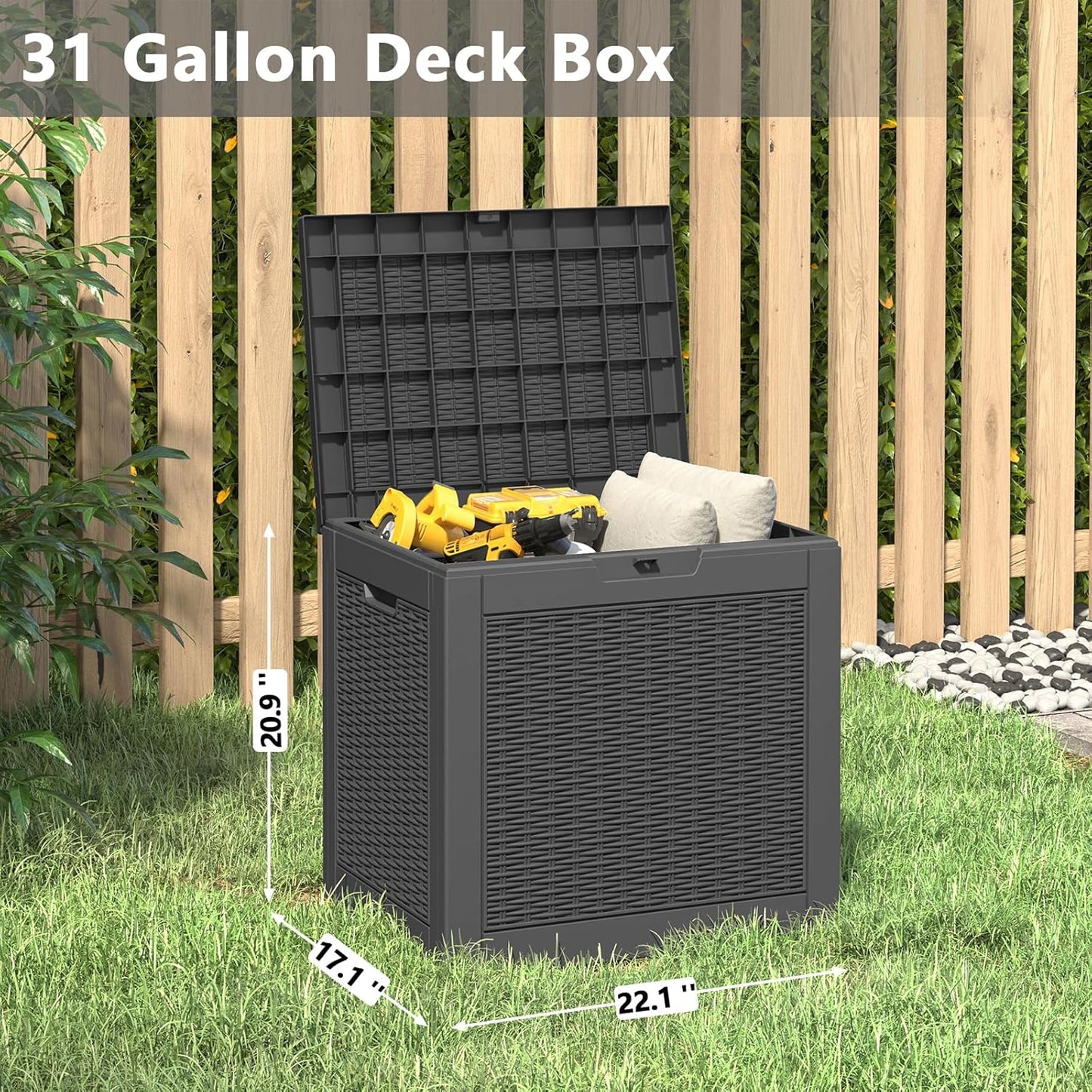 KAMABOKO 30 Gallon Outdoor Storage Box, Resin Deck Boxes Indoor and outdoor, Waterproof Storage Box
