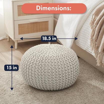 Ornavo Home Pouf Ottoman Foot Rest - 100% Cotton Pouffe - Hand Knitted Cable Braid Cord - Boho