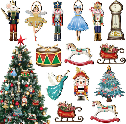 24 Pieces Christmas Nutcracker Wooden Ornaments Wood Hanging Decoration Set for Christmas Tree