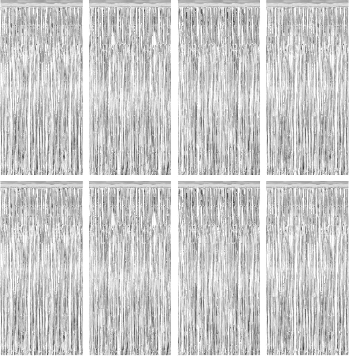 8 Pack Silver Backdrop, 3.28 FT x 7.05 FT Birthday Backdrop, Metallic Silver Tinsel Curtain Disco
