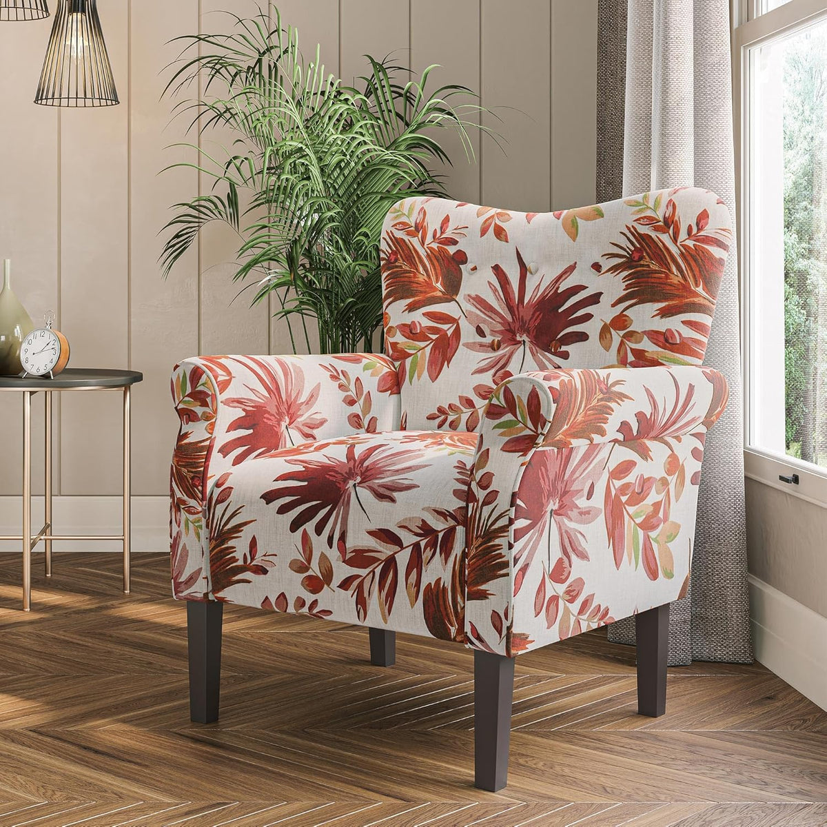 BELLEZE Modern Accent Chair for Living Room, High Back Floral Armchair with Wooden Legs