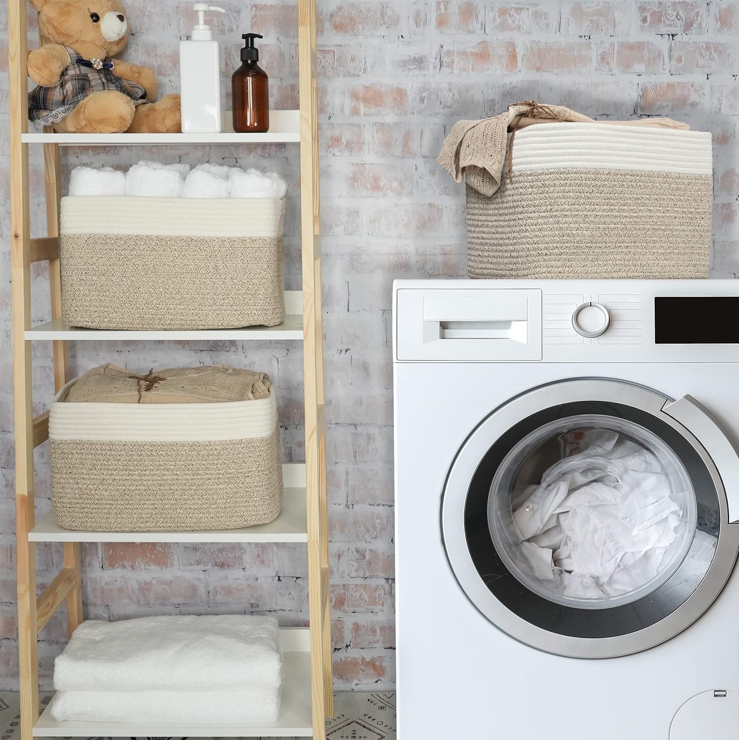 Cotton Rope storage Basket Bins Woven Basket for Organizing Shelves Rectangle Decorative Baskets