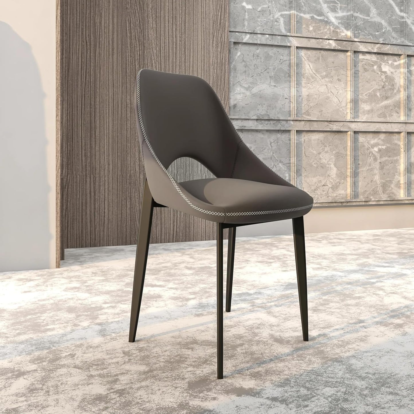 LeisureMod Amalfi Upholstered Fabric Dining Chair – Modern Side Chair with Iron Legs, Mid-Century