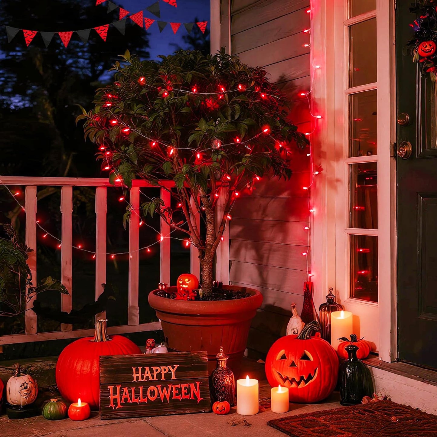 JMEXSUSS 33ft 100 LED Red Halloween Lights, 8 Modes Room String Light Indoor Plug-in, Clear Wire