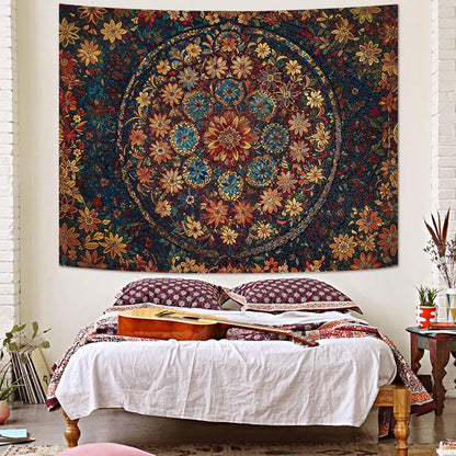 Fowocu Boho Floral Mandala Tapestry Wall Hanging Vintage Bohemian Flower Medallion Tapestry
