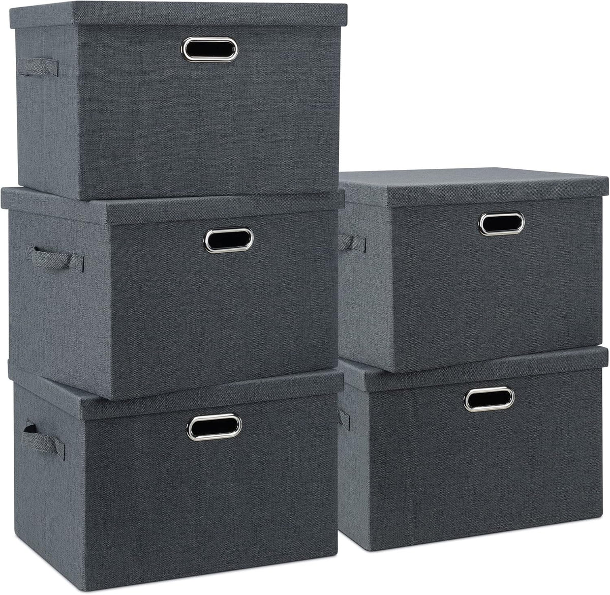Large 17" 36 Quart Collapsible Stackable Storage Bins with Lids, 5 Packs Dark Gray Foldable Fabric