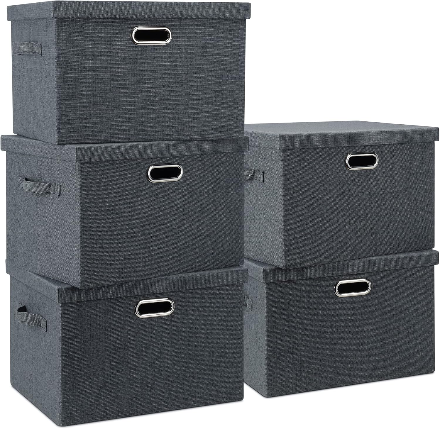 Large 17" 36 Quart Collapsible Stackable Storage Bins with Lids, 5 Packs Dark Gray Foldable Fabric
