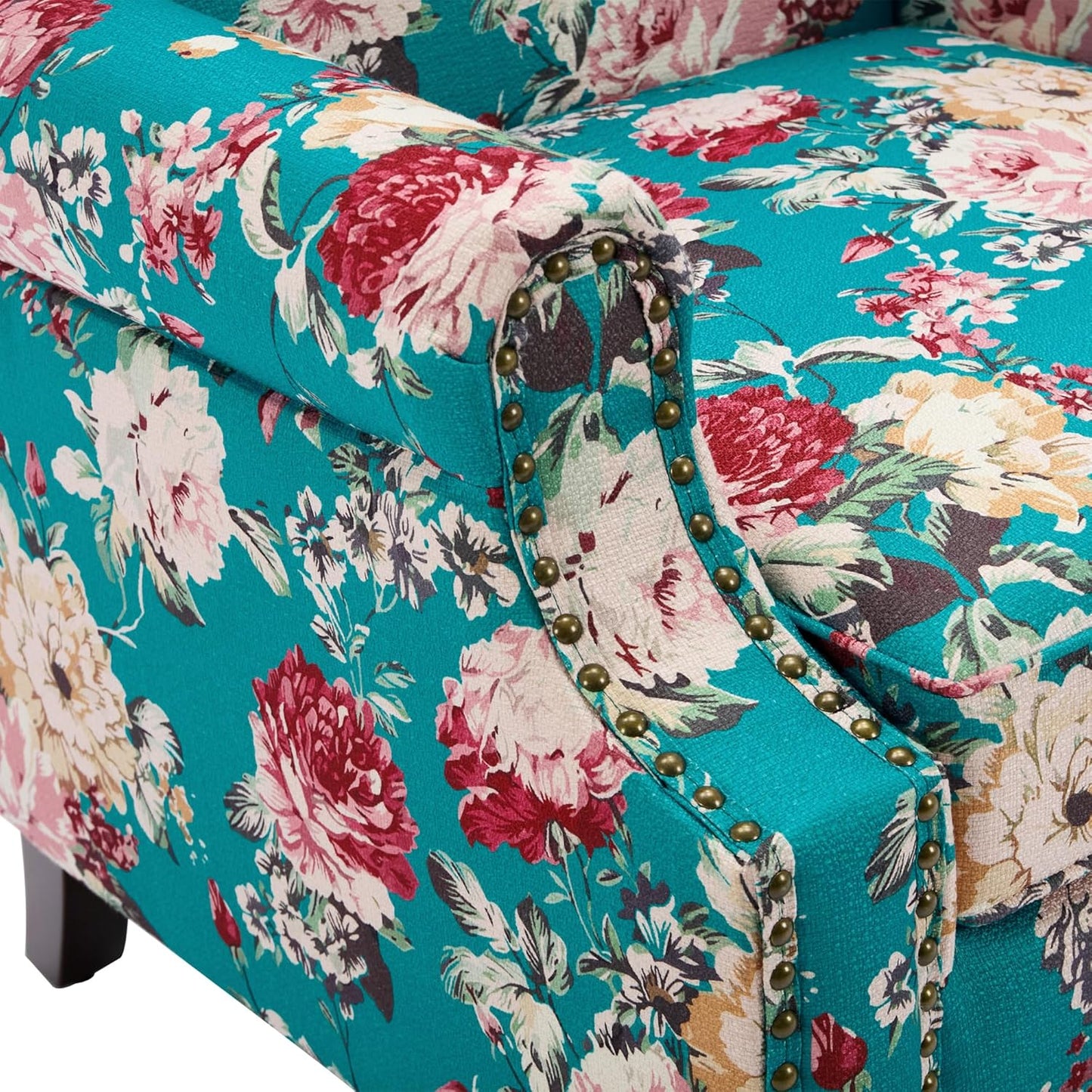 UIXE High Back Floral Accent Chairs Set of 2, Upholstered Armchair in Fabric, Retro Printed