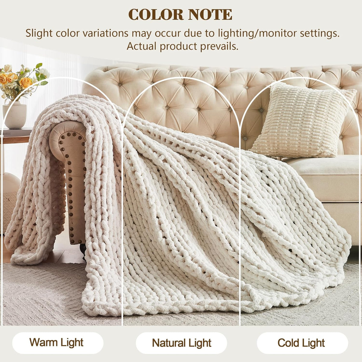 Carriediosa Chunky Knit Throw Blanket 60" X 80" Twin, 100% Hand Made Large Chenille Loop Yarn Soft