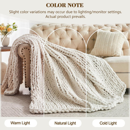 Carriediosa Chunky Knit Throw Blanket 60" X 80" Twin, 100% Hand Made Large Chenille Loop Yarn Soft