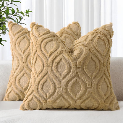 decorUhome Throw Pillow Covers 22x22 Inch Set of 2, Soft Plush Decorative Faux Fur Light Brown