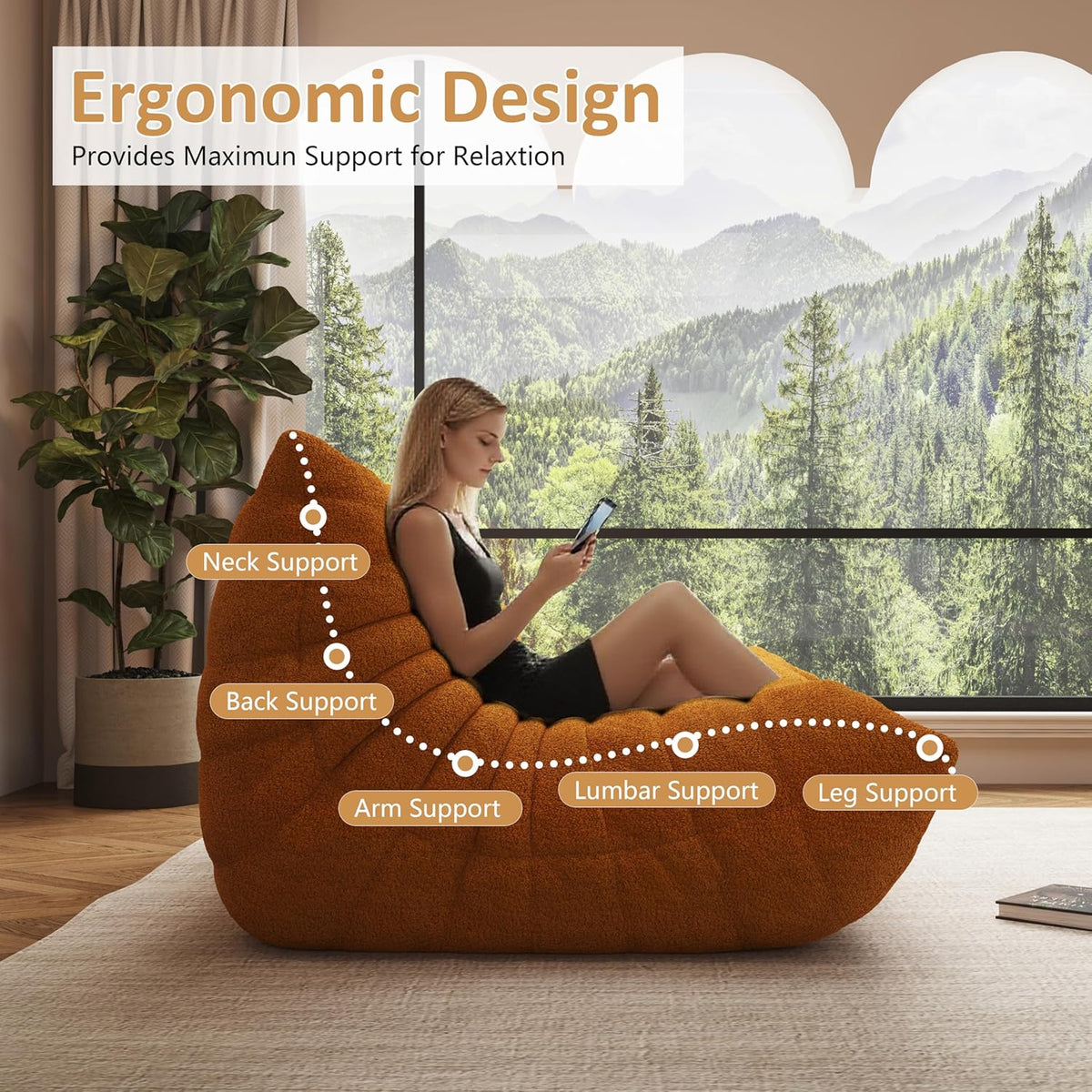 Bean Bag Chair, Oversized Bean Bag Chair for Living Room, Fireside Chair for Adults with Memory