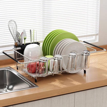 Dish Drying Rack in Sink, Expandable Stainless Steel Dish Drainers for Kitchen Counter, Dish Dryer