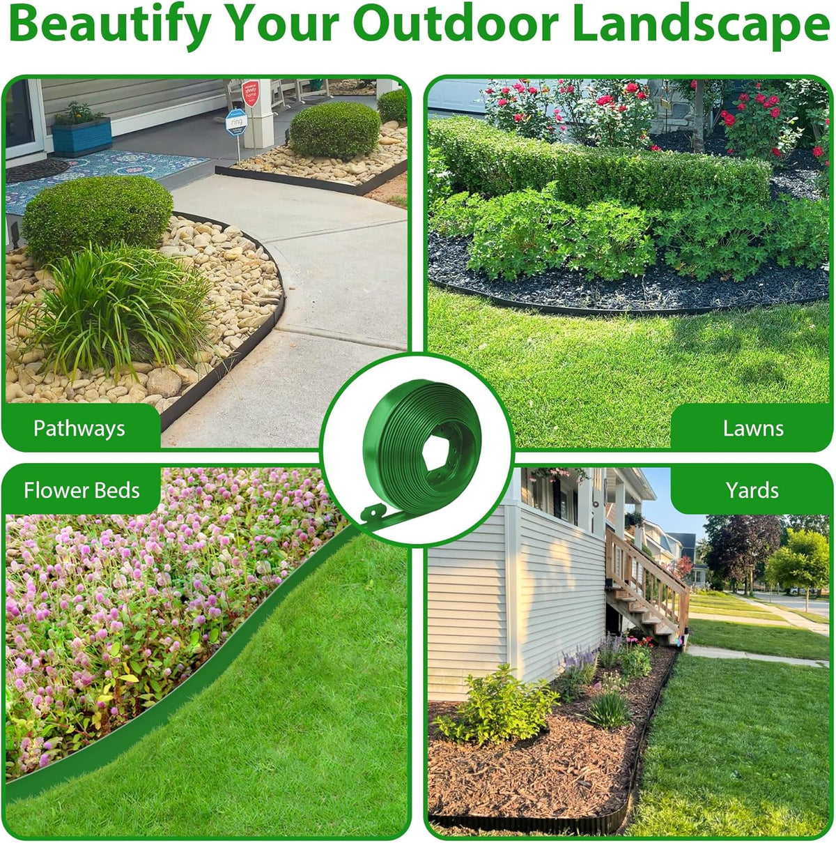 Landscape Edging Border 33 FT 2 Inch Tall with 60 Spikes, Plastic Edging for Landscaping, Garden
