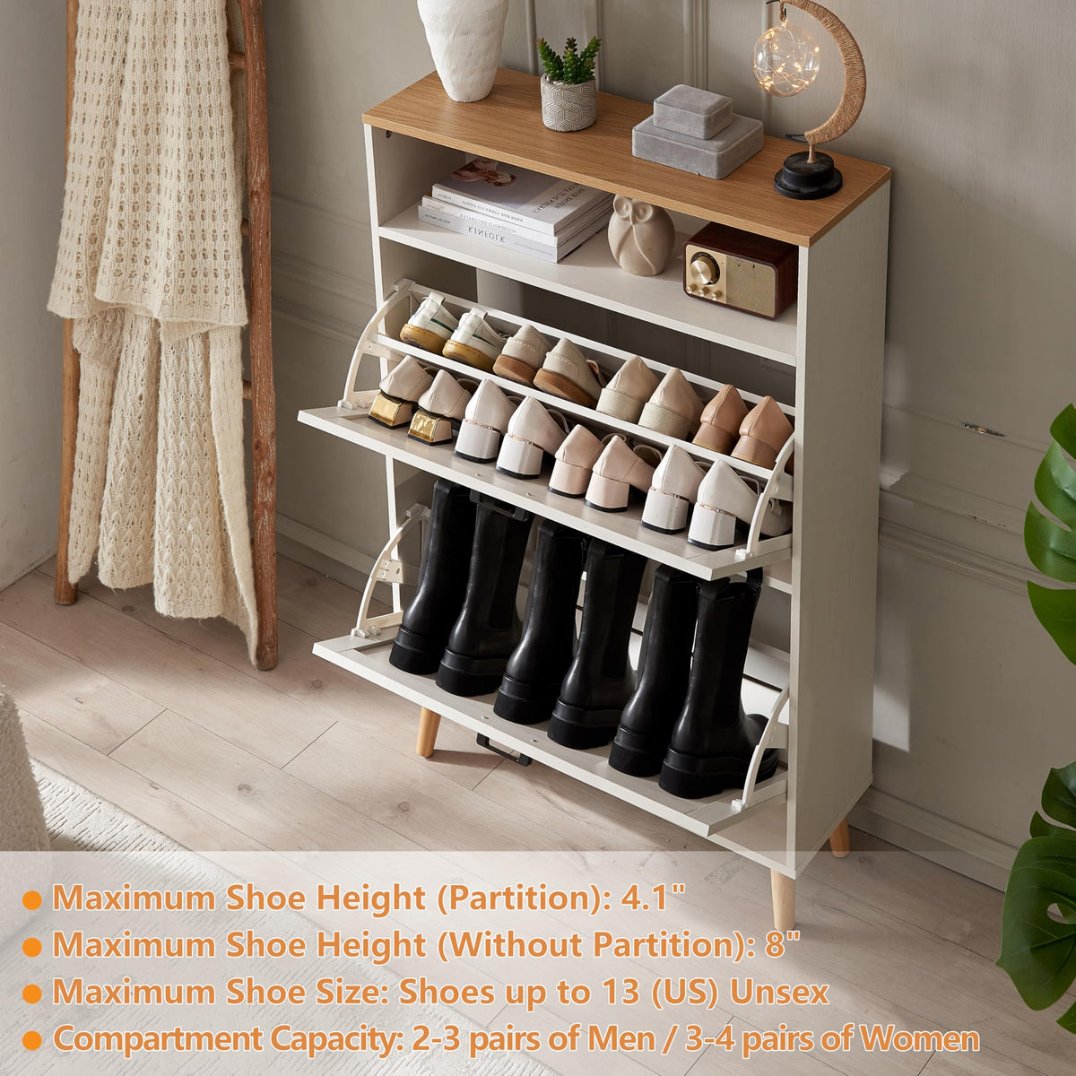 Alaxgumrol Shoe Storage Cabinet for Entryway with 2 Flip Drawers, Farmhouse Narrow Shoe Rack