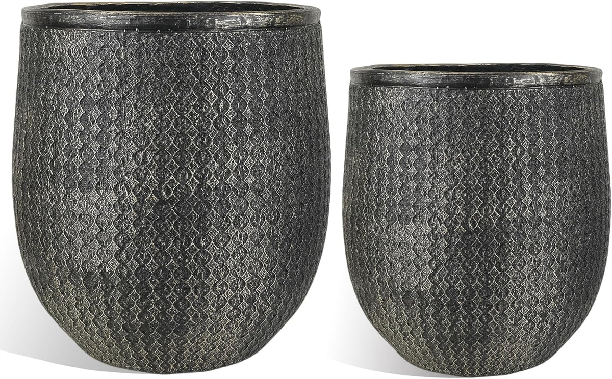 Worth Garden Large Round Planters Set of 2 (14.5"x17.5" & 12" x15“) - Lightweight Magnesium Oxide