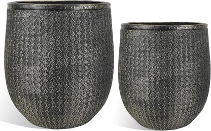 Worth Garden Large Round Planters Set of 2 (14.5"x17.5" & 12" x15“) - Lightweight Magnesium Oxide