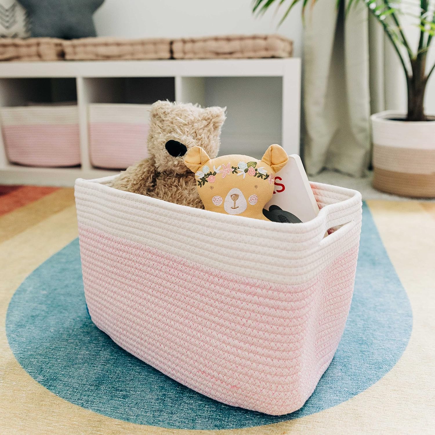 OrganiHaus Set of 3 Woven Storage Baskets for Organizing, Cotton Rope Organizer Bins for Shelves