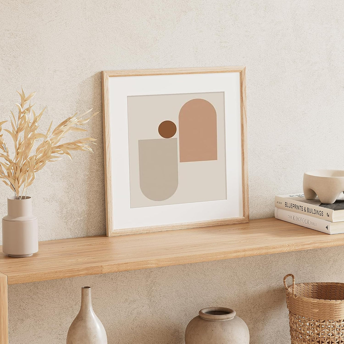 16x16 Picture Frame Natural Solid Oak Photo Frames with 12x12 Removable Mat Wall Hanging Large