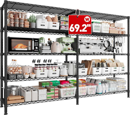 REIBII 70" W Storage Shelves Heavy Duty Load 1600LBS, Metal Shelving 5-Tier Wire Shelving Unit