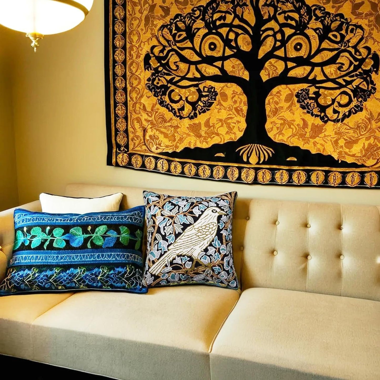 Cream Floral French Style Modern Floral Throw Pillow Cover - Hand Embroidered - 18x18 - White