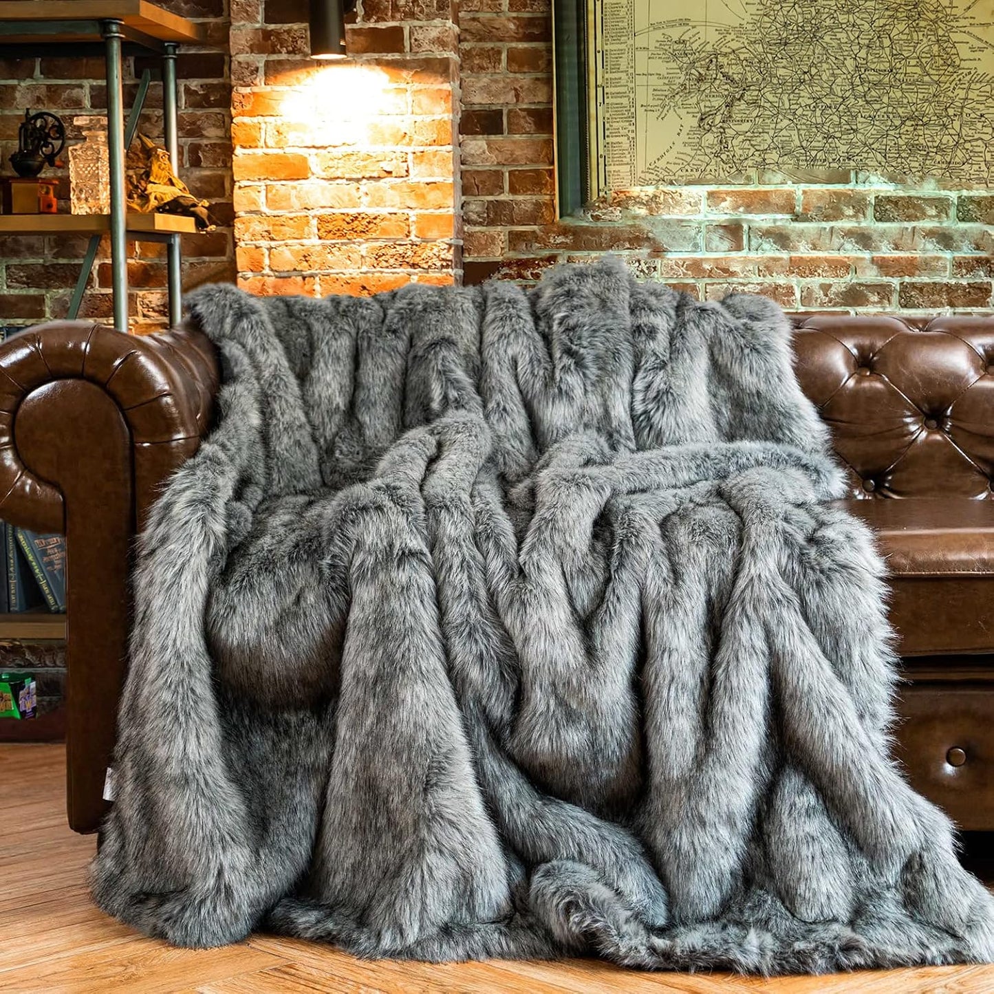BATTILO HOME Wolf Faux Fur Blanket, Extra Large Fox Fur Throw Blankets for Couch, Bed, Super Soft