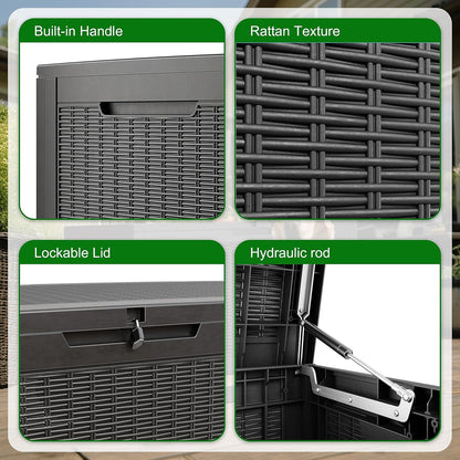 100 Gallon Outdoor Deck Box,Storage Lockable Waterproof Patio Furniture,Garden Tools,Cushions,Pool