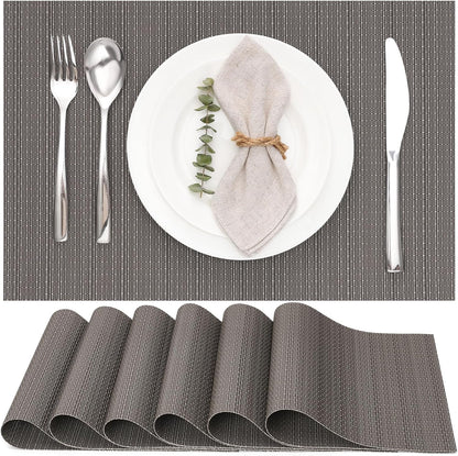 Myir JUN Placemats Set of 6, Vinyl Woven Placemats Place Mats Indoor Washable Table Mats Non-Slip
