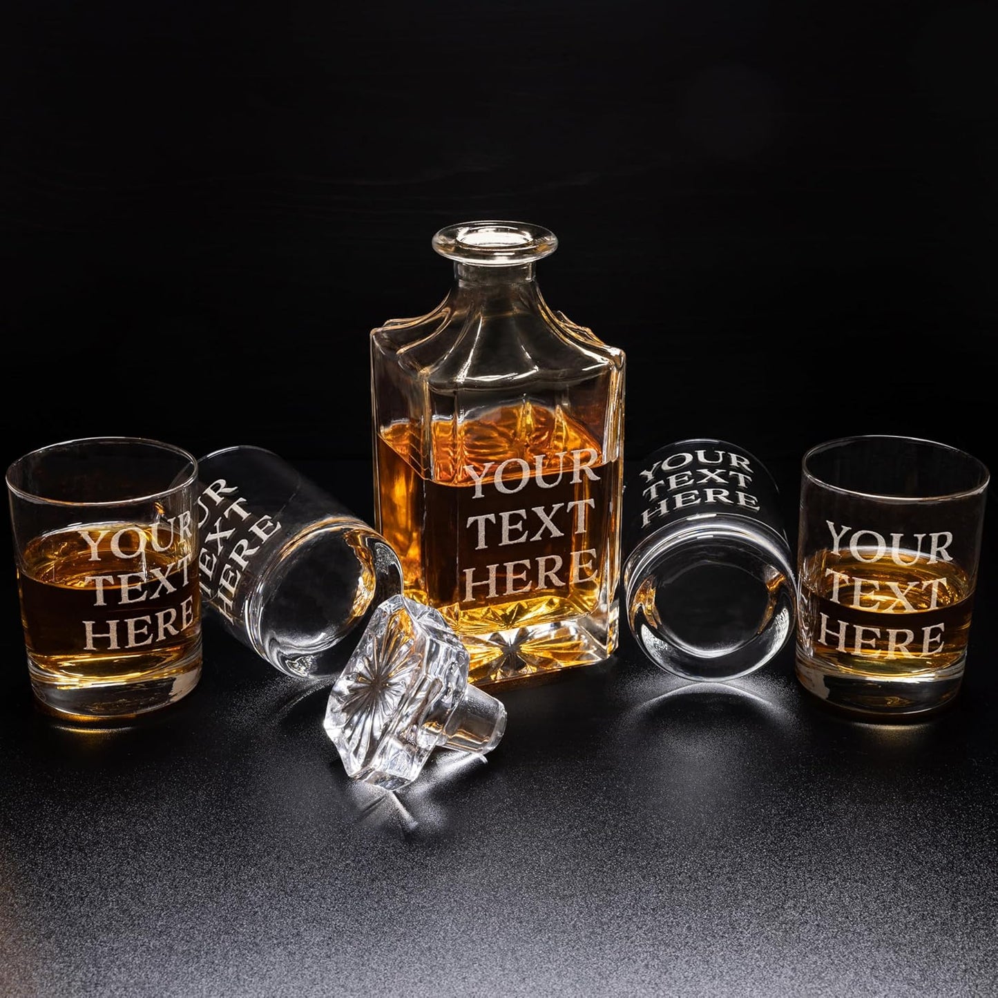 Gifts Inscribed Personalized Whiskey Decanter Set - Engraved Whiskey Decanter Bottle & Set of 4